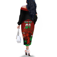 Custom Wales Rugby Off The Shoulder Long Sleeve Dress Cymru Come On 2023 World Cup - Wonder Print Shop