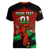 Custom Wales Rugby Women V Neck T Shirt Cymru Come On 2023 World Cup - Wonder Print Shop