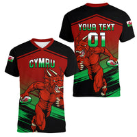 Custom Wales Rugby Women V Neck T Shirt Cymru Come On 2023 World Cup - Wonder Print Shop
