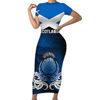 Custom Scotland Rugby Short Sleeve Bodycon Dress Thistle Go 2023 World Cup - Wonder Print Shop