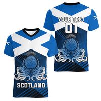 Custom Scotland Rugby Women V Neck T Shirt Thistle Go 2023 World Cup - Wonder Print Shop