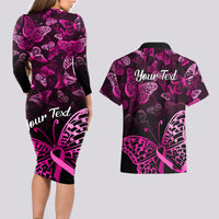 Personalised In October We Wear Pink Couples Matching Long Sleeve Bodycon Dress and Hawaiian Shirt Breast Cancer Awareness - Wonder Print Shop