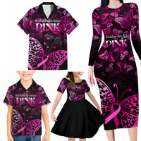 Personalised In October We Wear Pink Family Matching Long Sleeve Bodycon Dress and Hawaiian Shirt Breast Cancer Awareness - Wonder Print Shop