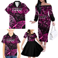 Personalised In October We Wear Pink Family Matching Off Shoulder Long Sleeve Dress and Hawaiian Shirt Breast Cancer Awareness - Wonder Print Shop