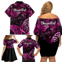 Personalised In October We Wear Pink Family Matching Off Shoulder Short Dress and Hawaiian Shirt Breast Cancer Awareness - Wonder Print Shop