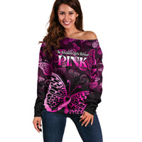 Personalised In October We Wear Pink Off Shoulder Sweater Breast Cancer Awareness - Wonder Print Shop