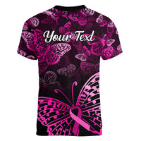 Personalised In October We Wear Pink Women V Neck T Shirt Breast Cancer Awareness - Wonder Print Shop