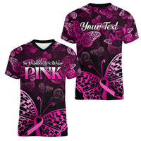 Personalised In October We Wear Pink Women V Neck T Shirt Breast Cancer Awareness - Wonder Print Shop
