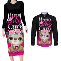 Personalised Hope Love Cure Couples Matching Long Sleeve Bodycon Dress and Long Sleeve Button Shirts Sloth Breast Cancer Awareness - Wonder Print Shop