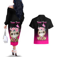Personalised Hope Love Cure Couples Matching Off The Shoulder Long Sleeve Dress and Hawaiian Shirt Sloth Breast Cancer Awareness - Wonder Print Shop