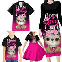 Personalised Hope Love Cure Family Matching Long Sleeve Bodycon Dress and Hawaiian Shirt Sloth Breast Cancer Awareness - Wonder Print Shop