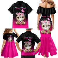 Personalised Hope Love Cure Family Matching Mermaid Dress and Hawaiian Shirt Sloth Breast Cancer Awareness - Wonder Print Shop