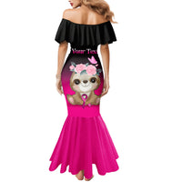 Personalised Hope Love Cure Family Matching Mermaid Dress and Hawaiian Shirt Sloth Breast Cancer Awareness - Wonder Print Shop