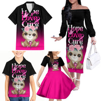 Personalised Hope Love Cure Family Matching Off Shoulder Long Sleeve Dress and Hawaiian Shirt Sloth Breast Cancer Awareness - Wonder Print Shop