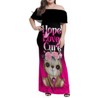 Personalised Hope Love Cure Family Matching Off Shoulder Maxi Dress and Hawaiian Shirt Sloth Breast Cancer Awareness - Wonder Print Shop