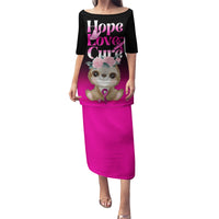 Personalised Hope Love Cure Family Matching Puletasi Dress and Hawaiian Shirt Sloth Breast Cancer Awareness - Wonder Print Shop