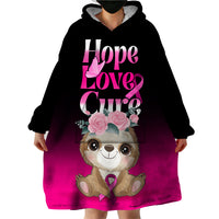 Personalised Hope Love Cure Wearable Blanket Hoodie Sloth Breast Cancer Awareness - Wonder Print Shop