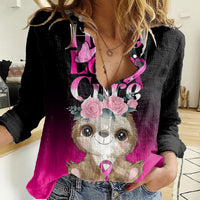 Personalised Hope Love Cure Women Casual Shirt Sloth Breast Cancer Awareness - Wonder Print Shop