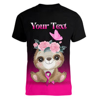 Personalised Hope Love Cure Women V Neck T Shirt Sloth Breast Cancer Awareness - Wonder Print Shop