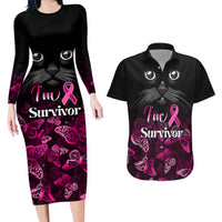 Personalised I Am A Survivor Couples Matching Long Sleeve Bodycon Dress and Hawaiian Shirt Black Cat Breast Cancer Awareness - Wonder Print Shop