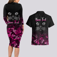 Personalised I Am A Survivor Couples Matching Long Sleeve Bodycon Dress and Hawaiian Shirt Black Cat Breast Cancer Awareness - Wonder Print Shop