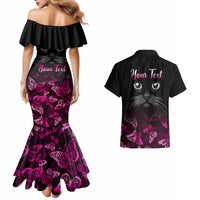 Personalised I Am A Survivor Couples Matching Mermaid Dress and Hawaiian Shirt Black Cat Breast Cancer Awareness - Wonder Print Shop