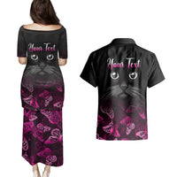Personalised I Am A Survivor Couples Matching Puletasi Dress and Hawaiian Shirt Black Cat Breast Cancer Awareness - Wonder Print Shop