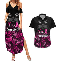 Personalised I Am A Survivor Couples Matching Summer Maxi Dress and Hawaiian Shirt Black Cat Breast Cancer Awareness - Wonder Print Shop
