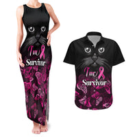 Personalised I Am A Survivor Couples Matching Tank Maxi Dress and Hawaiian Shirt Black Cat Breast Cancer Awareness - Wonder Print Shop