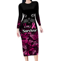 Personalised I Am A Survivor Family Matching Long Sleeve Bodycon Dress and Hawaiian Shirt Black Cat Breast Cancer Awareness - Wonder Print Shop
