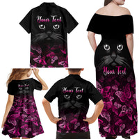 Personalised I Am A Survivor Family Matching Off Shoulder Maxi Dress and Hawaiian Shirt Black Cat Breast Cancer Awareness - Wonder Print Shop