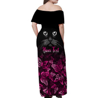 Personalised I Am A Survivor Family Matching Off Shoulder Maxi Dress and Hawaiian Shirt Black Cat Breast Cancer Awareness - Wonder Print Shop