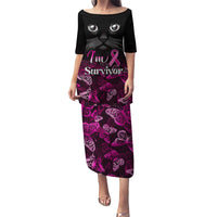 Personalised I Am A Survivor Family Matching Puletasi Dress and Hawaiian Shirt Black Cat Breast Cancer Awareness - Wonder Print Shop