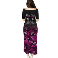 Personalised I Am A Survivor Family Matching Puletasi Dress and Hawaiian Shirt Black Cat Breast Cancer Awareness - Wonder Print Shop