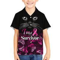 Personalised I Am A Survivor Family Matching Short Sleeve Bodycon Dress and Hawaiian Shirt Black Cat Breast Cancer Awareness - Wonder Print Shop