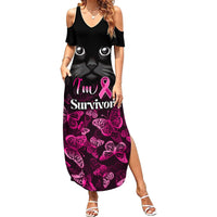 Personalised I Am A Survivor Family Matching Summer Maxi Dress and Hawaiian Shirt Black Cat Breast Cancer Awareness - Wonder Print Shop