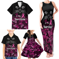 Personalised I Am A Survivor Family Matching Tank Maxi Dress and Hawaiian Shirt Black Cat Breast Cancer Awareness - Wonder Print Shop
