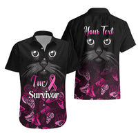 Personalised I Am A Survivor Hawaiian Shirt Black Cat Breast Cancer Awareness - Wonder Print Shop