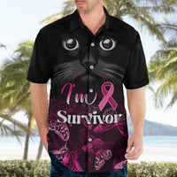 Personalised I Am A Survivor Hawaiian Shirt Black Cat Breast Cancer Awareness - Wonder Print Shop