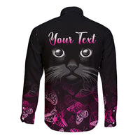 Personalised I Am A Survivor Long Sleeve Button Shirt Black Cat Breast Cancer Awareness - Wonder Print Shop