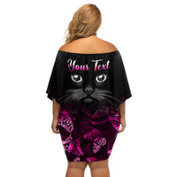 Personalised I Am A Survivor Off Shoulder Short Dress Black Cat Breast Cancer Awareness - Wonder Print Shop