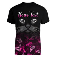 Personalised I Am A Survivor Women V Neck T Shirt Black Cat Breast Cancer Awareness - Wonder Print Shop