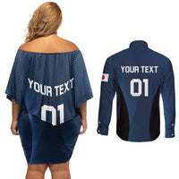 Custom Japan Football Couples Matching Off Shoulder Short Dress and Long Sleeve Button Shirt Come On Young Nadeshiko - Wonder Print Shop