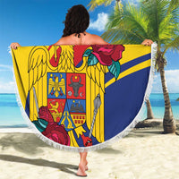 Personalized Romania Independence Day Beach Blanket Golden Eagle With Roses - Wonder Print Shop