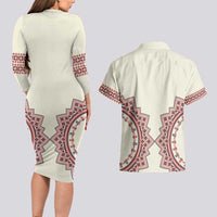 Romanian Traditional Pattern Couples Matching Long Sleeve Bodycon Dress and Hawaiian Shirt Unique - Wonder Print Shop