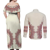 Romanian Traditional Pattern Couples Matching Off Shoulder Maxi Dress and Long Sleeve Button Shirt Unique - Wonder Print Shop