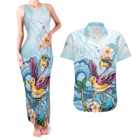 Hawaii Flamingo Couples Matching Tank Maxi Dress and Hawaiian Shirt Plumeria Tropical Beach - Wonder Print Shop