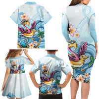 Hawaii Flamingo Family Matching Long Sleeve Bodycon Dress and Hawaiian Shirt Plumeria Tropical Beach - Wonder Print Shop