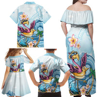 Hawaii Flamingo Family Matching Off Shoulder Maxi Dress and Hawaiian Shirt Plumeria Tropical Beach - Wonder Print Shop