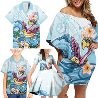Hawaii Flamingo Family Matching Off Shoulder Short Dress and Hawaiian Shirt Plumeria Tropical Beach - Wonder Print Shop